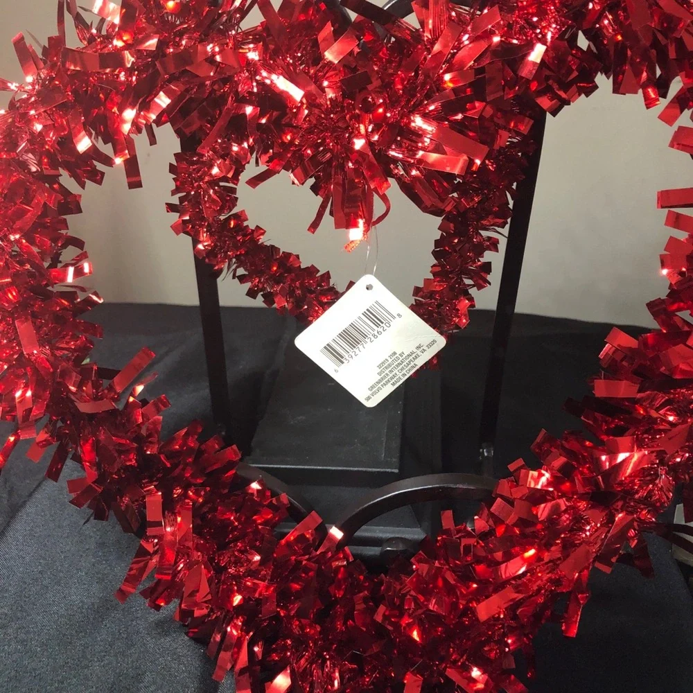 Double Red Heart Tinsel Wreath